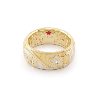 Daisy Swirl Band Ring by Lauren G Adams, two-tone gold with floral cutouts and stones on Tampa Home & Garden Store