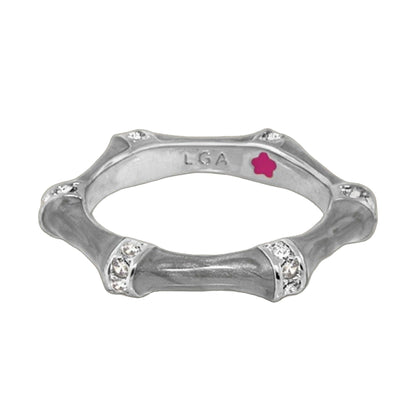 Lauren G Adams Bamboo Stackable Ring silver-tone band with diamond accents on Tampa Home & Garden Store