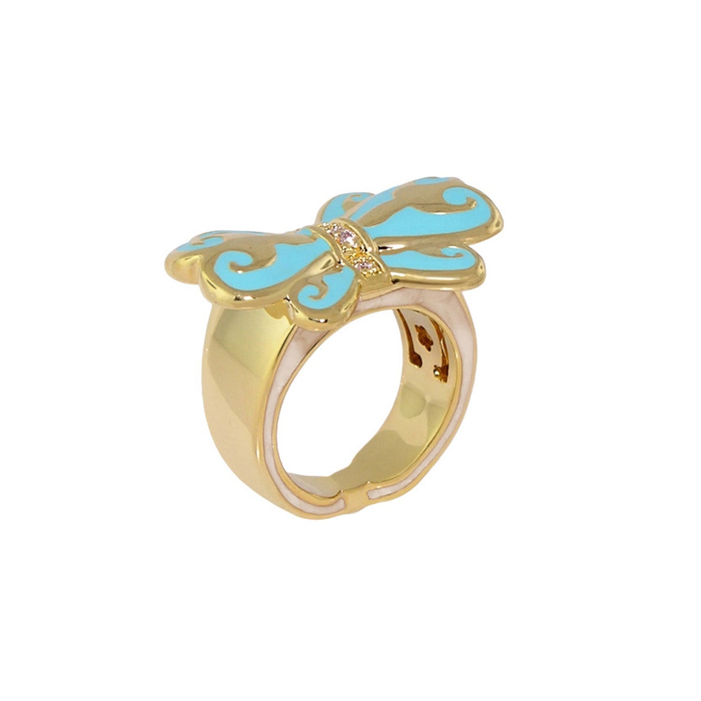 Bows and Hearts Ring cocktail ring in gold-tone with turquoise enamel bow and crystal centerpiece by Lauren G Adams on Tampa Home & Garden Store