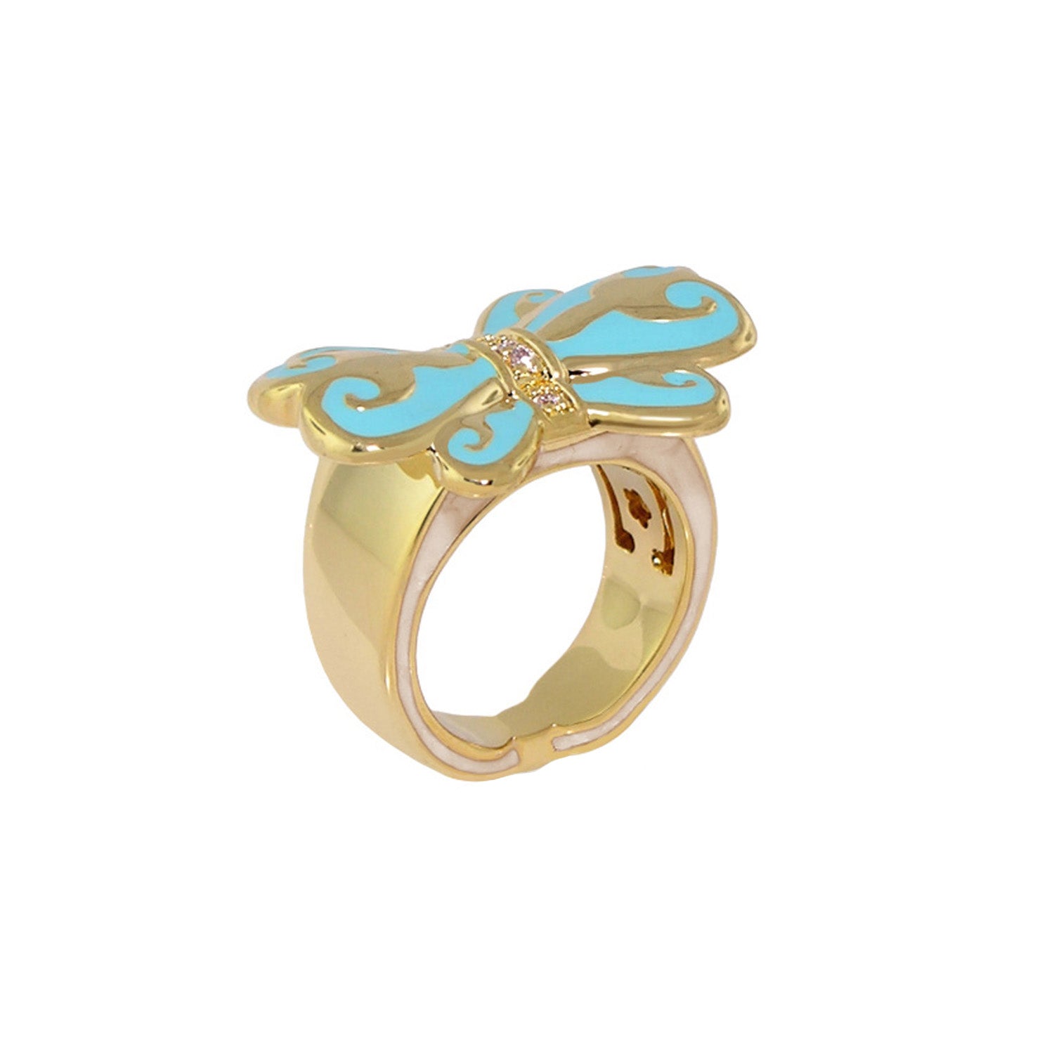 Bows and Hearts Ring cocktail ring in gold-tone with turquoise enamel bow and crystal centerpiece by Lauren G Adams on Tampa Home & Garden Store