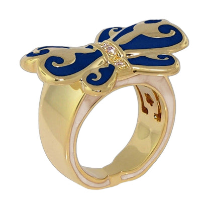 Bows and Hearts Ring by Lauren G Adams blue enamel bow design with diamond accents on Tampa Home & Garden Store