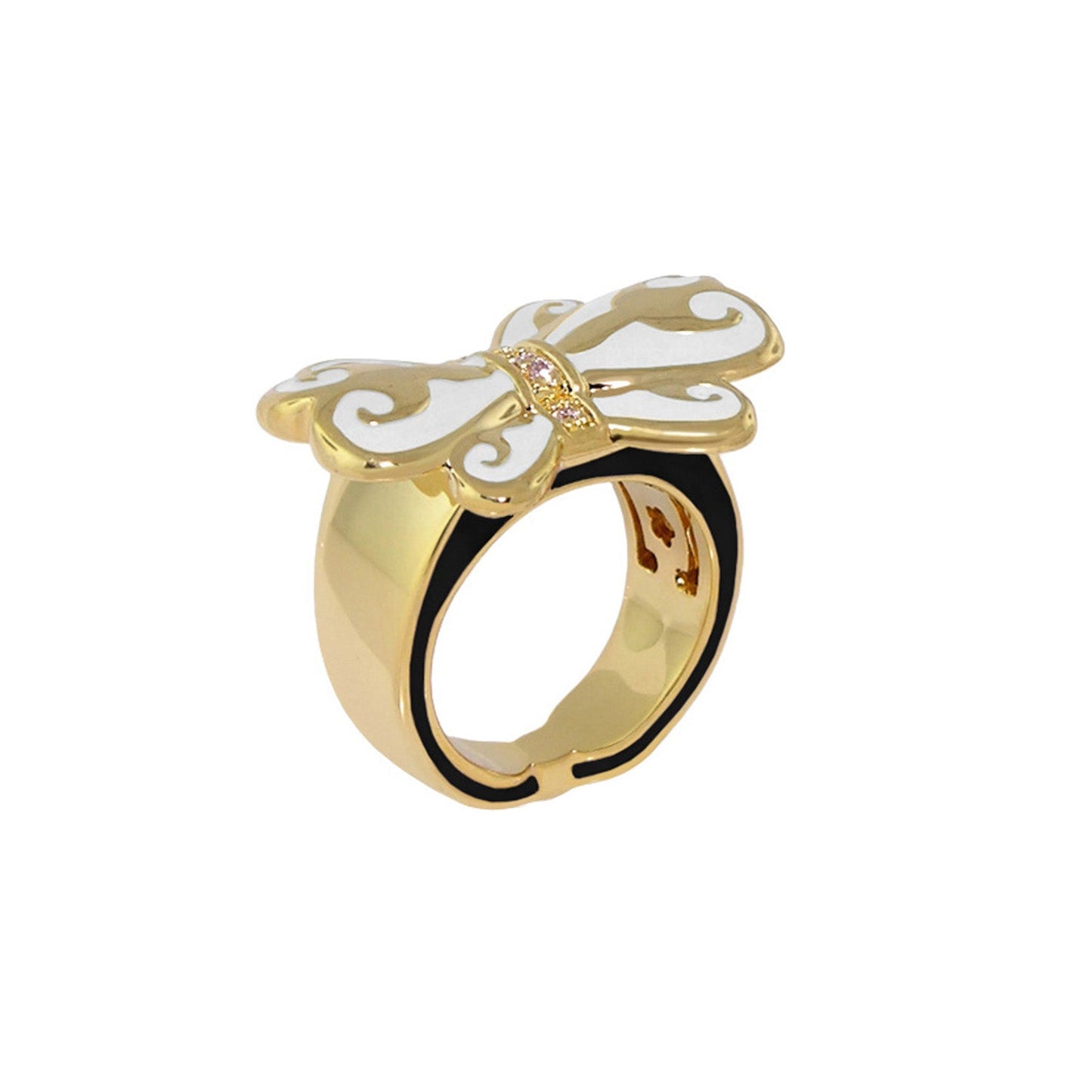 Bows and Hearts Ring gold-tone cocktail with white enamel bow and stones by Lauren G Adams on Tampa Home & Garden Store