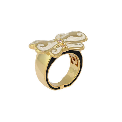 Lauren G Adams Bows and Hearts Ring gold-tone cocktail ring with bow motif and pink stones on Tampa Home & Garden Store