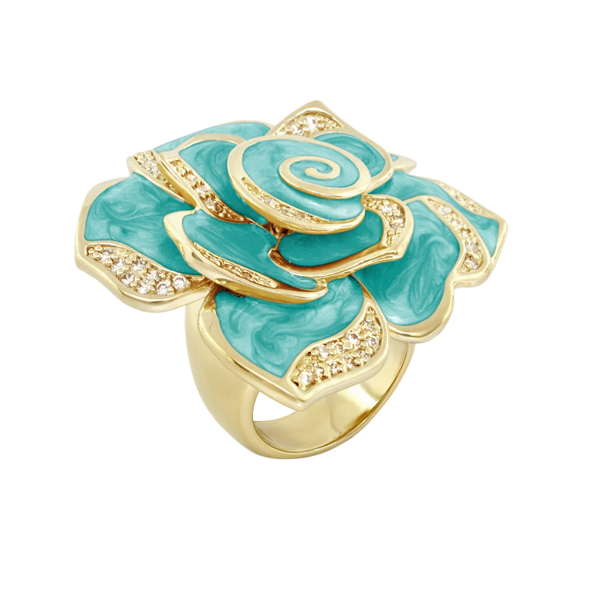 Rose Cocktail Ring turquoise enamel petals with gold setting and crystals Lauren G Adams on Tampa Home & Garden Store
