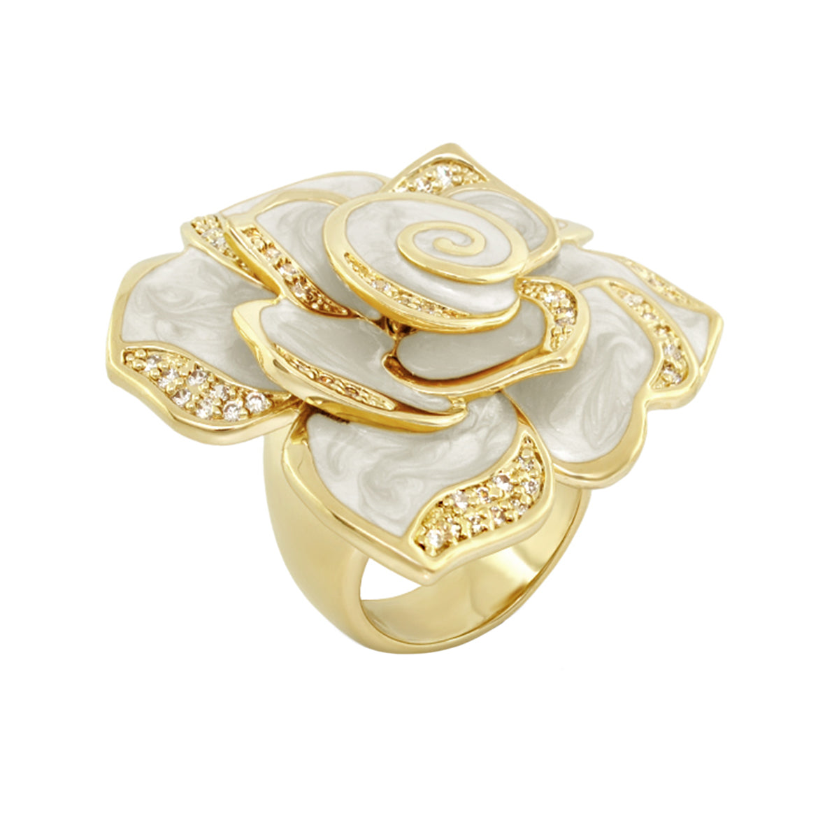 Rose Cocktail Ring gold-tone statement ring with marbled white petals by Lauren G Adams on Tampa Home & Garden Store