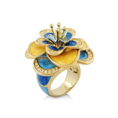 Butterfly World YellowBlue Ring gold cocktail ring with enamel petals by Lauren G Adams on Tampa Home & Garden Store