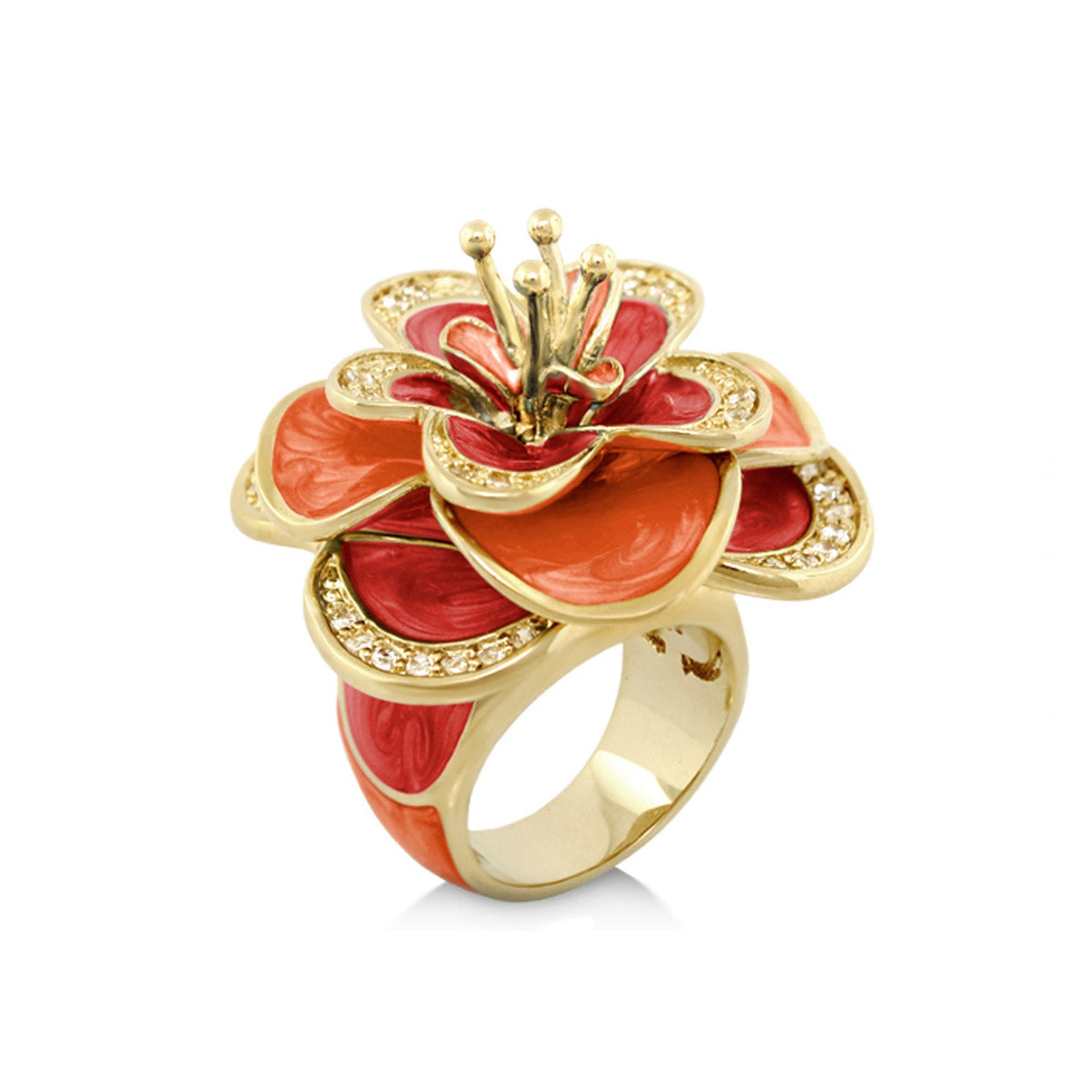 Butterflies Ring gold-tone floral cocktail ring with orange enamel petals by Lauren G Adams on Tampa Home & Garden Store