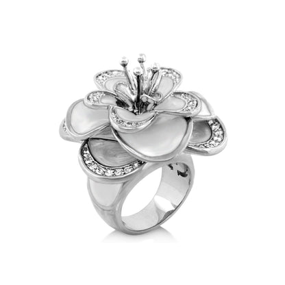 Butterfly World Yellow and Blue Flower Ring cocktail ring in silver with diamond-accent petals on Tampa Home & Garden Store