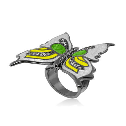 Butterfly World Ring by Lauren G Adams, silver-tone ring with yellow/green enamel wings on Tampa Home & Garden Store