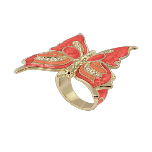 Butterfly World Red Ring, cocktail red enamel butterfly wings with crystal accents Lauren G Adams on Tampa Home & Garden Store