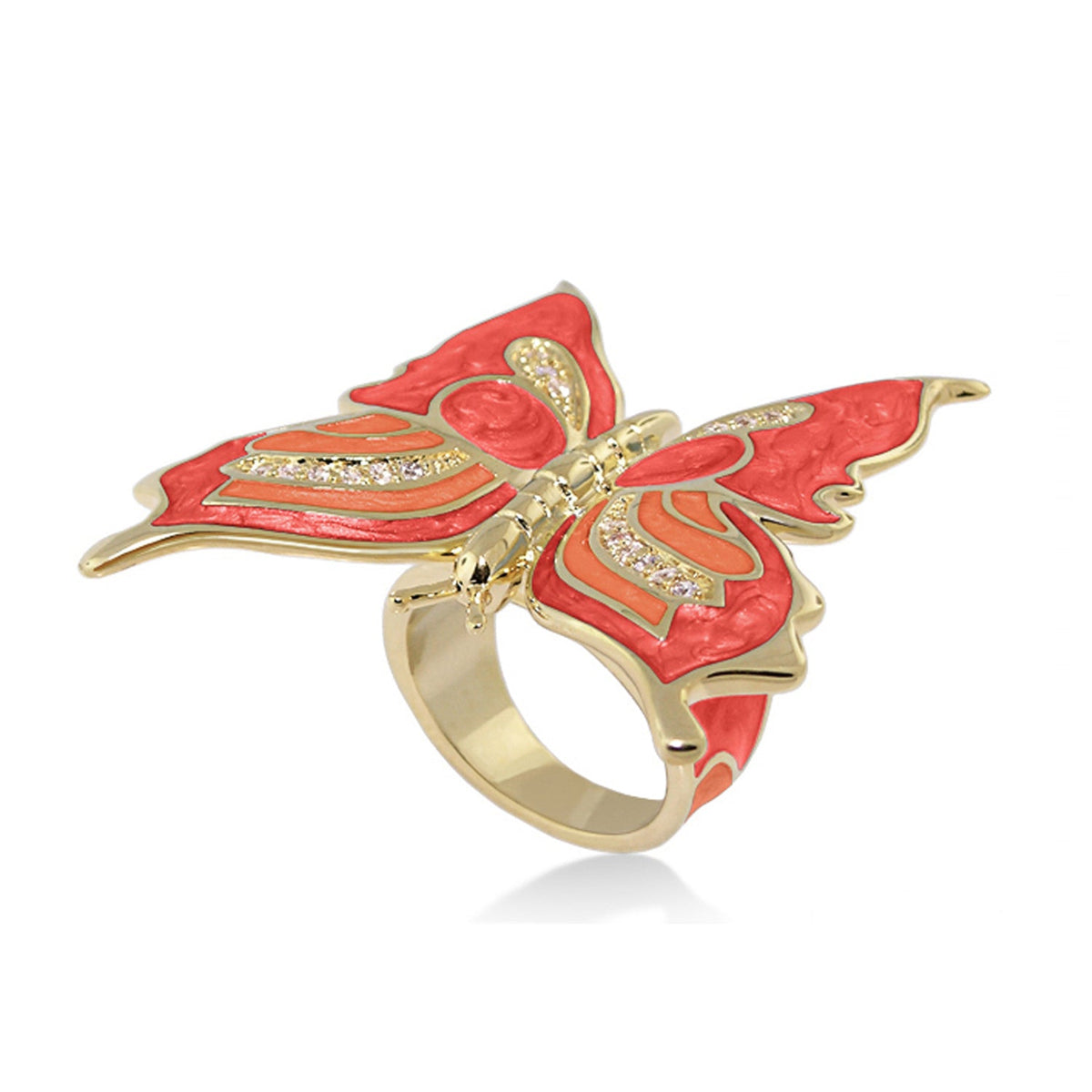 Butterfly World Red Ring cocktail ring by Lauren G Adams, red enamel wings and crystals on Tampa Home & Garden Store