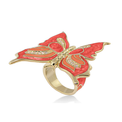 Butterfly World Red Ring cocktail ring by Lauren G Adams, red enamel wings and crystals on Tampa Home & Garden Store