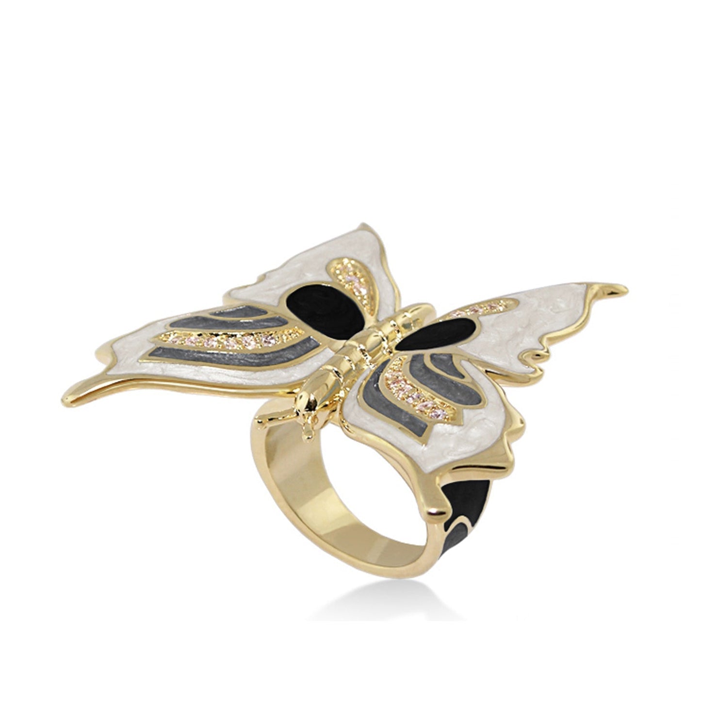 Butterfly Red Ring by Lauren G Adams, gold-tone ring with white enamel wings and pink crystals on Tampa Home & Garden Store