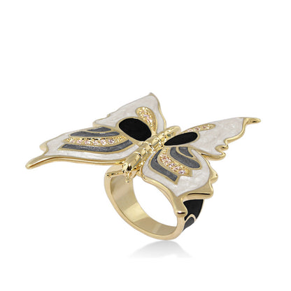 Butterfly Red Ring by Lauren G Adams, gold-tone ring with white enamel wings and pink crystals on Tampa Home & Garden Store
