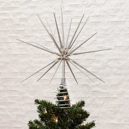 Adorno para árbol de Navidad con punta plateada y resorte - 15 pulgadas