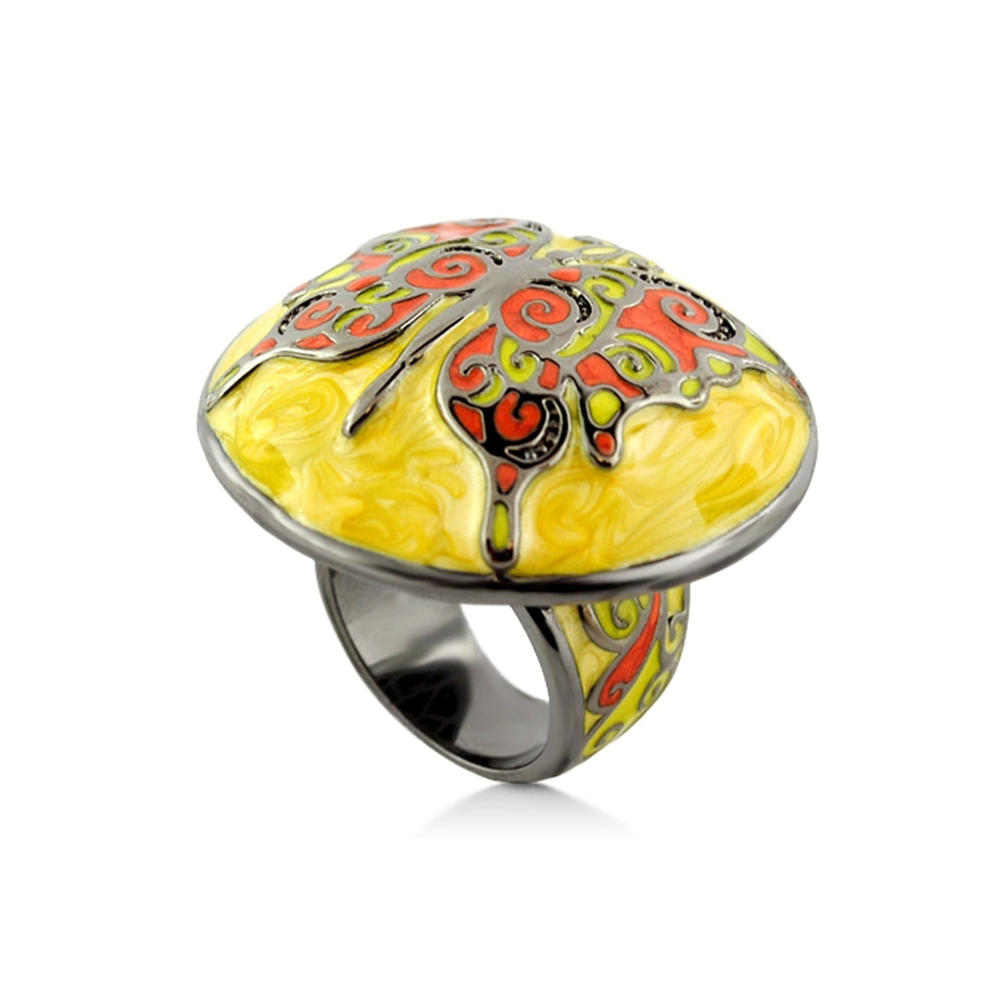 Butterfly Ring by Lauren G Adams, yellow enamel statement ring with colorful butterfly motif on Tampa Home & Garden Store