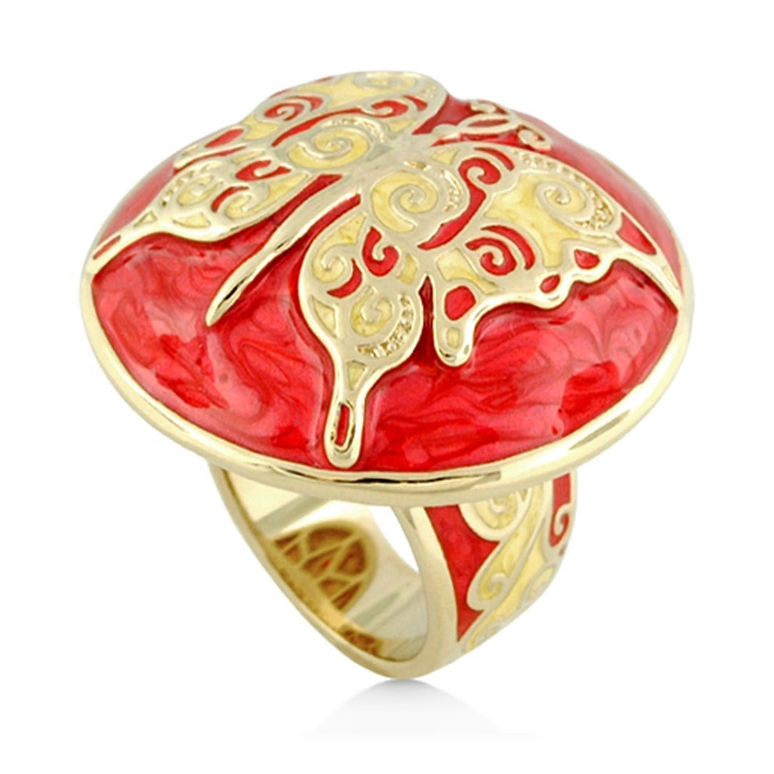 Butterfly Ring by Lauren G Adams, gold-tone with red enamel and ornate filigree on Tampa Home & Garden Store
