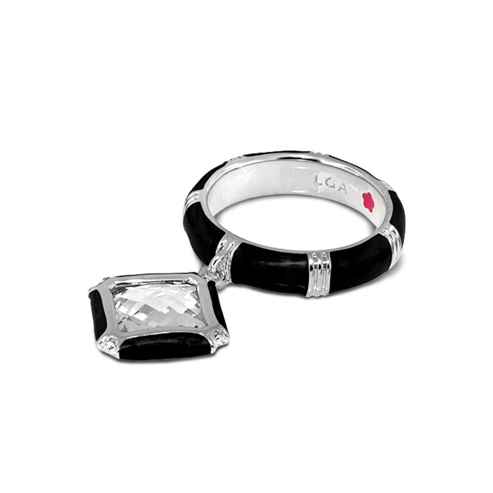 Prince Charming Ring cushion-cut charm on ridged black enamel band by Lauren G Adams stackable on Tampa Home & Garden Store