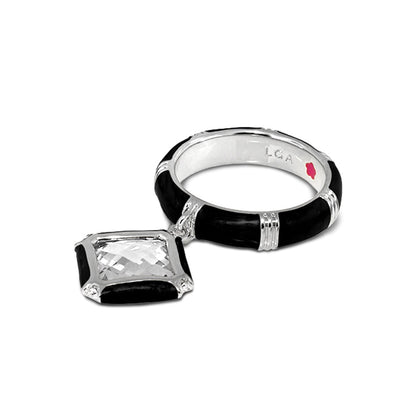 Prince Charming Ring cushion-cut charm on ridged black enamel band by Lauren G Adams stackable on Tampa Home & Garden Store