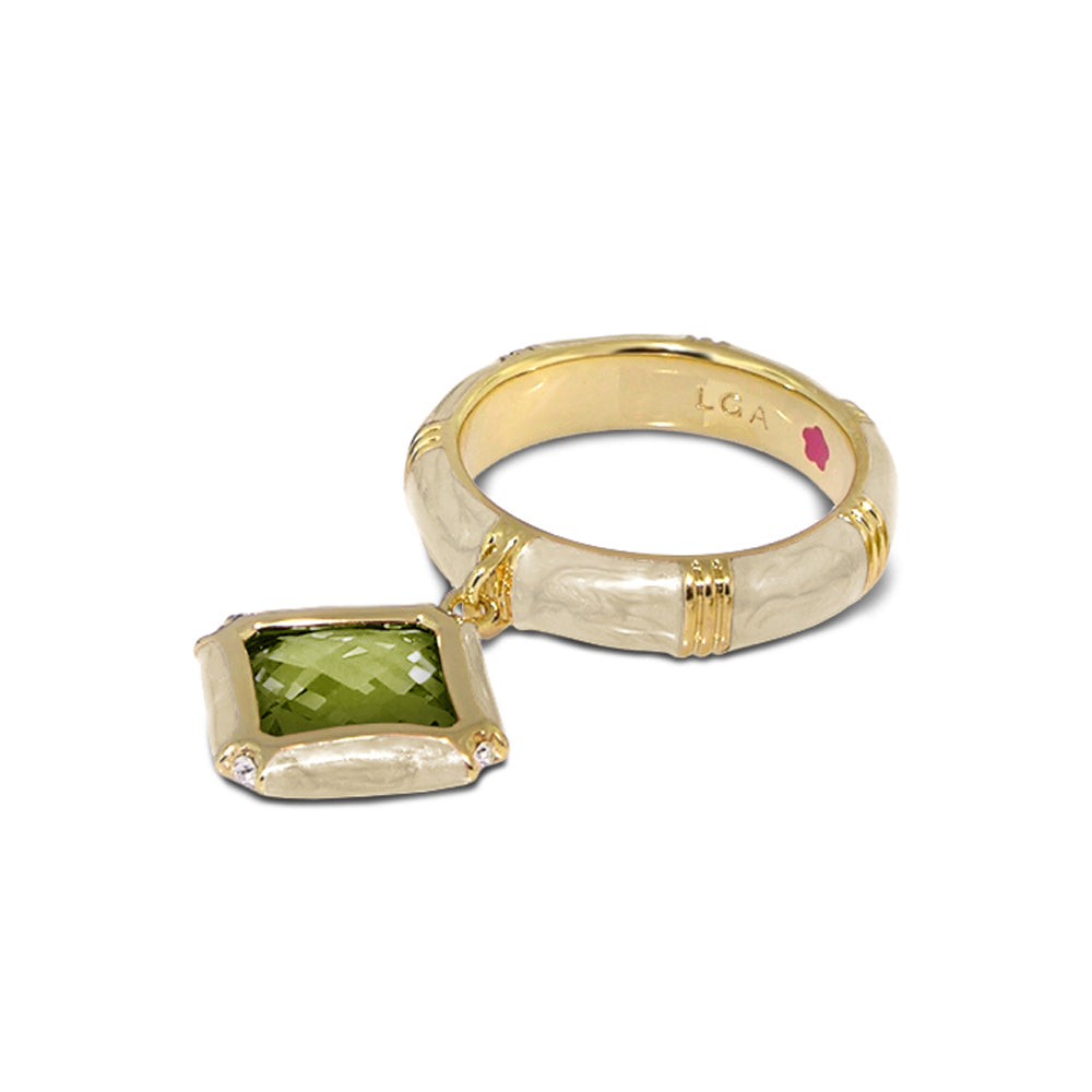 Prince Charming Ring Lauren G Adams cushion-cut green gemstone on ridged gold band on Tampa Home & Garden Store