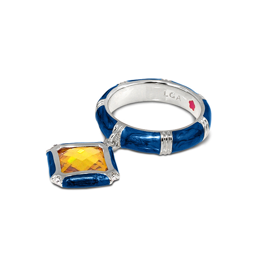 Prince Charming Ring Cushion Charm Ridged Band blueenamel orange cushion gem Lauren G Adams on Tampa Home & Garden Store