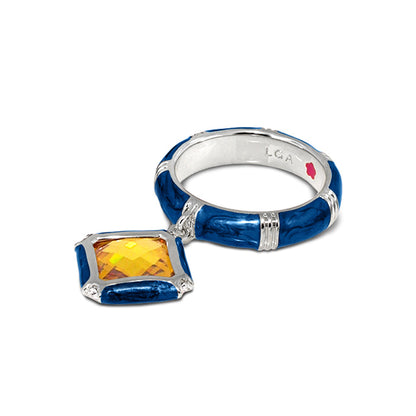 Prince Charming Ring Cushion Charm Ridged Band blueenamel orange cushion gem Lauren G Adams on Tampa Home & Garden Store