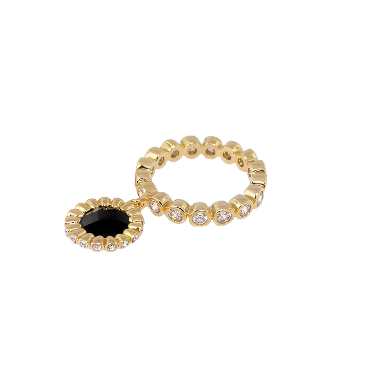 Classic Charm Ring by Lauren G Adams, gold tone ring with black onyx centerpiece and crystals on Tampa Home & Garden Store