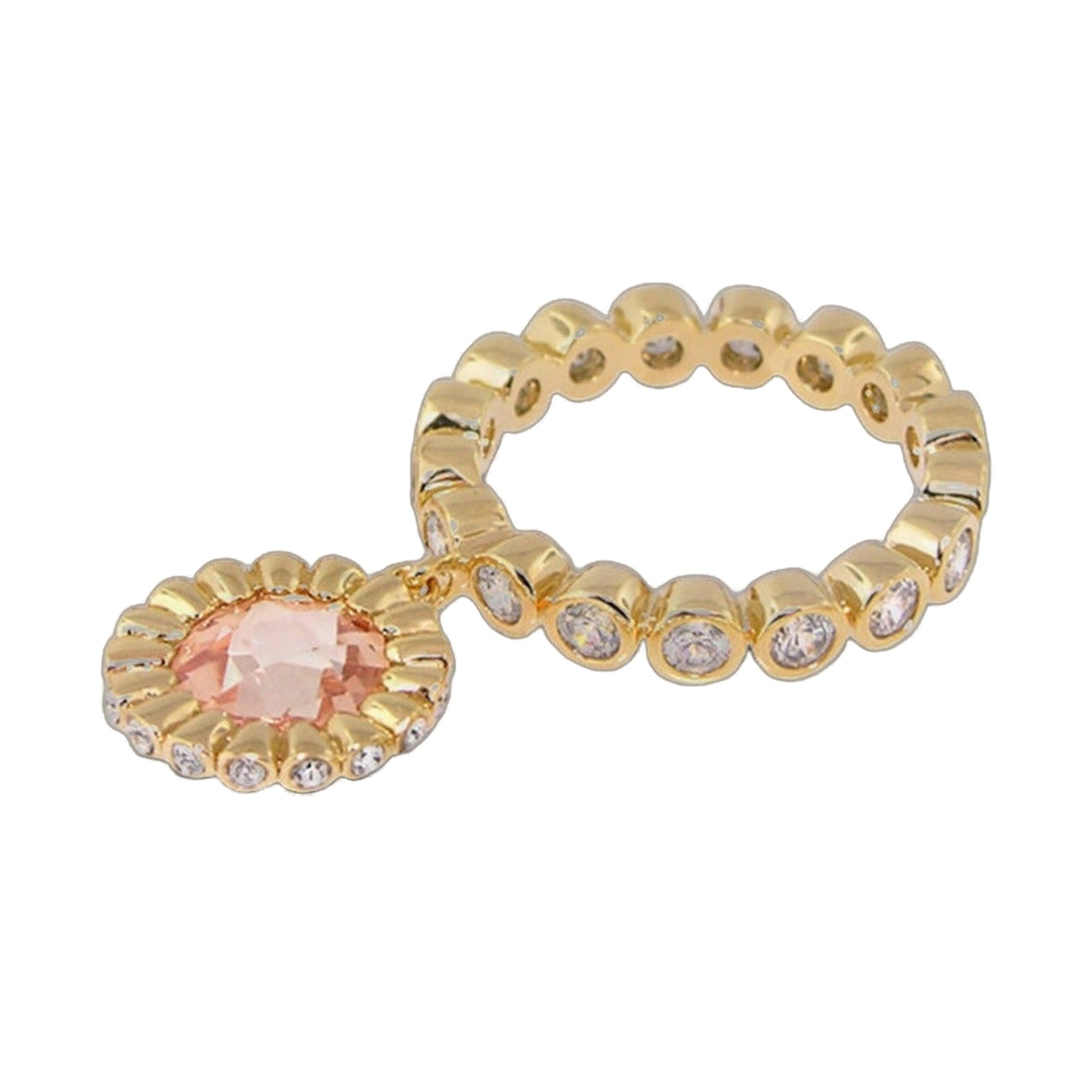 Classic Charm Ring by Lauren G Adams; 3 gold-tone rings with pink stone and crystal accents on Tampa Home & Garden Store