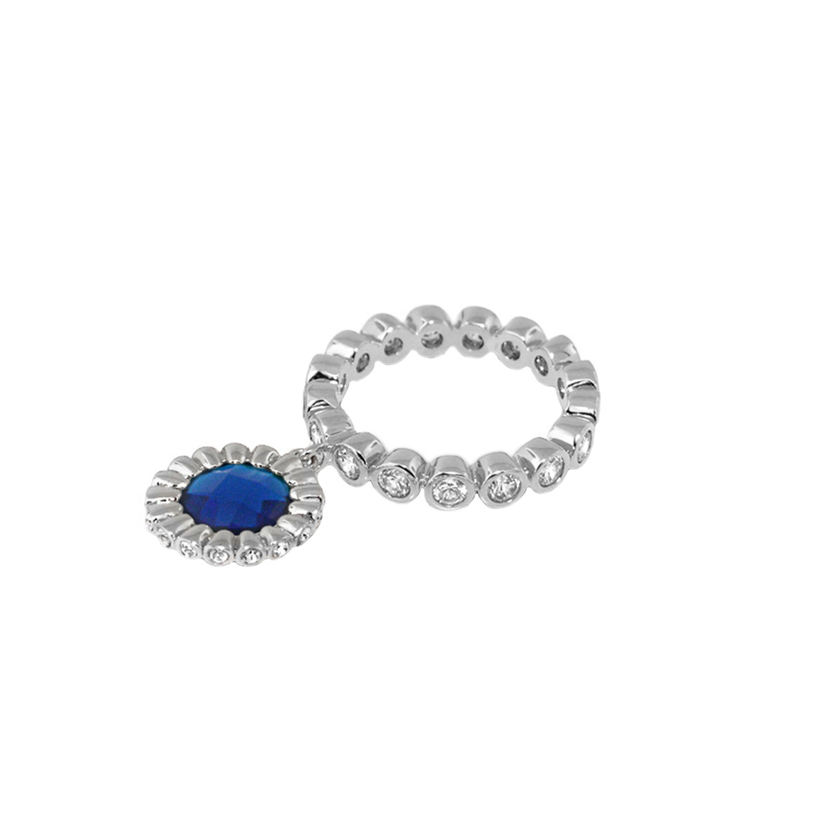 Classic Charm Ring by Lauren G Adams with blue oval pendant and halo on silver tone band on Tampa Home & Garden Store
