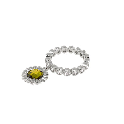 Classic Charm Ring with yellow-green oval gemstone and silver beaded band on Tampa Home & Garden Store