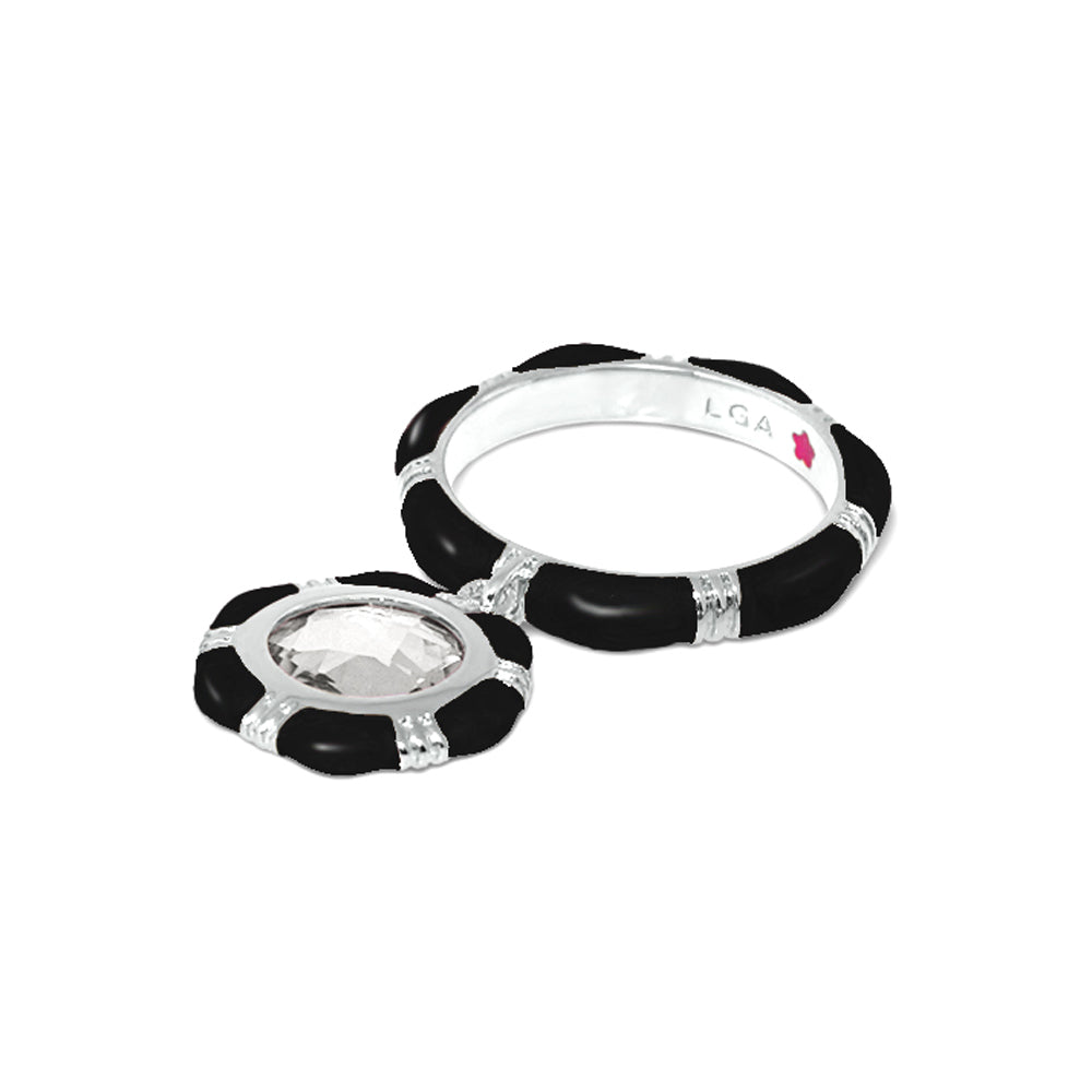 Prince Charming Ring Round Charm Ridged Band black and silver 2-piece stackable set by Lauren G Adams on Tampa Home & Garden Store