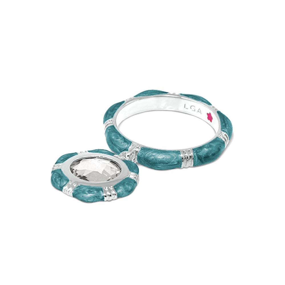 Prince Charming Ring stackable teal ridged band with crystal charm (2) by Lauren G Adams on Tampa Home & Garden Store