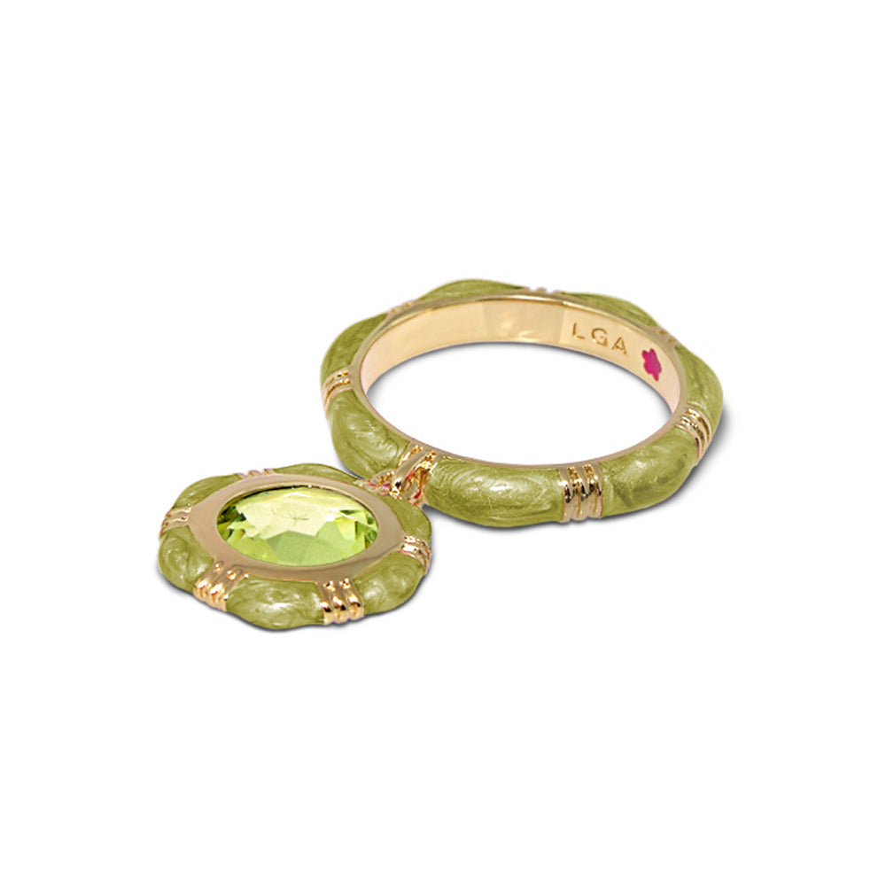 Prince Charming Ring lime-green ridged band with round green gemstone charm by Lauren G Adams on Tampa Home & Garden Store