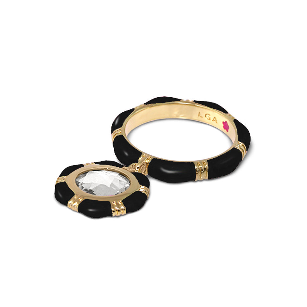 Prince Charming Ring ridged black enamel band stackable ring gold tone by Lauren G Adams on Tampa Home & Garden Store