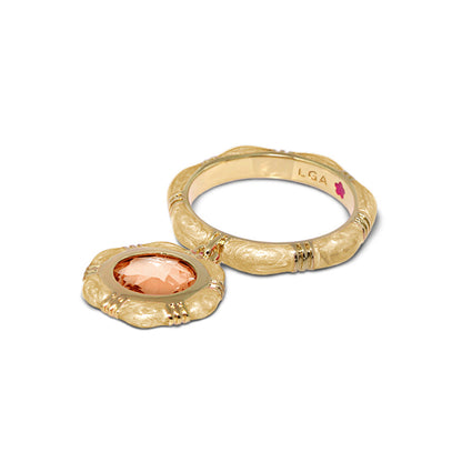 Prince Charming Ring Round Charm Ridged Band stackable peach gem by Lauren G Adams on Tampa Home & Garden Store