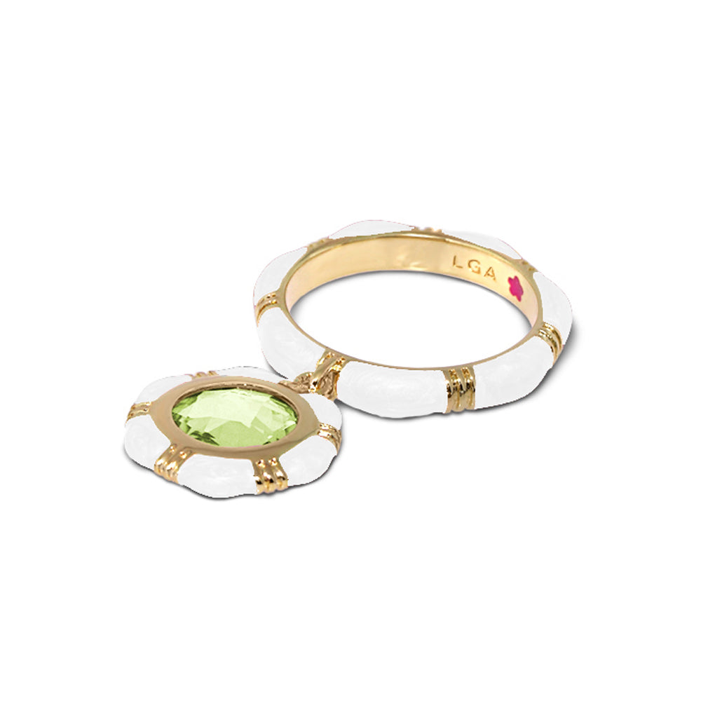 Prince Charming Ring Ridged Band Stackable White Enamel Ring with Green Gem Lauren G Adams on Tampa Home & Garden Store