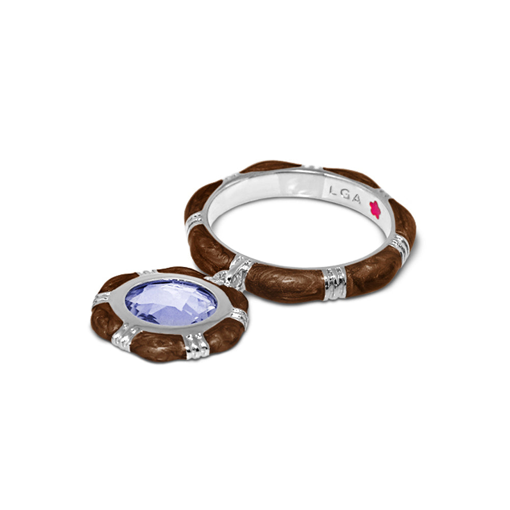 Prince Charming Ring two-piece stackable set lilac gem brown leather bands LGA inside on Tampa Home & Garden Store