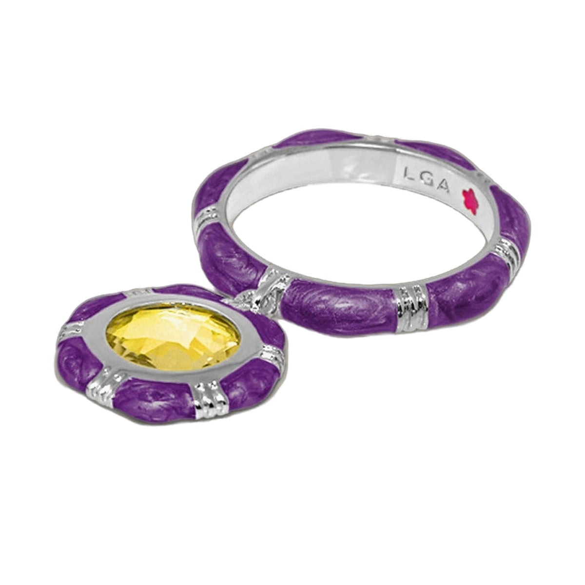 Prince Charming Ring Round Charm Ridged Band purple enamel yellow gemstone Lauren G Adams on Tampa Home & Garden Store