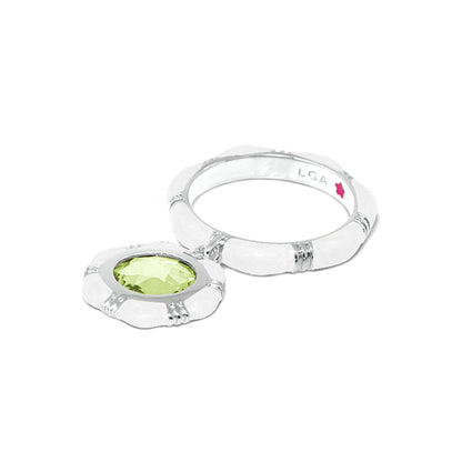 Prince Charming Ring set with lime-green oval gemstone in ridged band 2 stackable rings LGA on Tampa Home & Garden Store