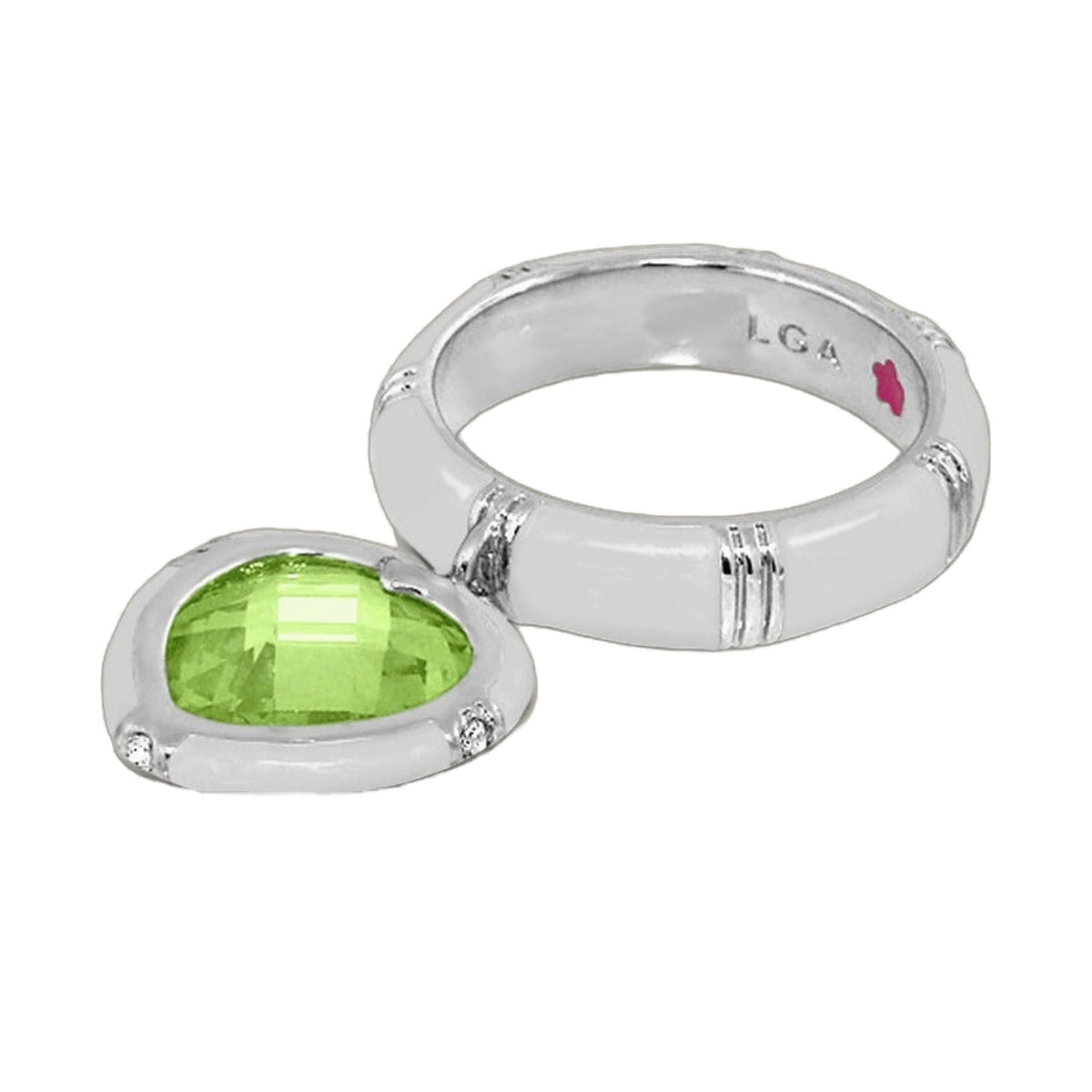 Prince Charming Ring Heart Charm Ridged Band pair with green gemstone by Lauren G Adams on Tampa Home & Garden Store