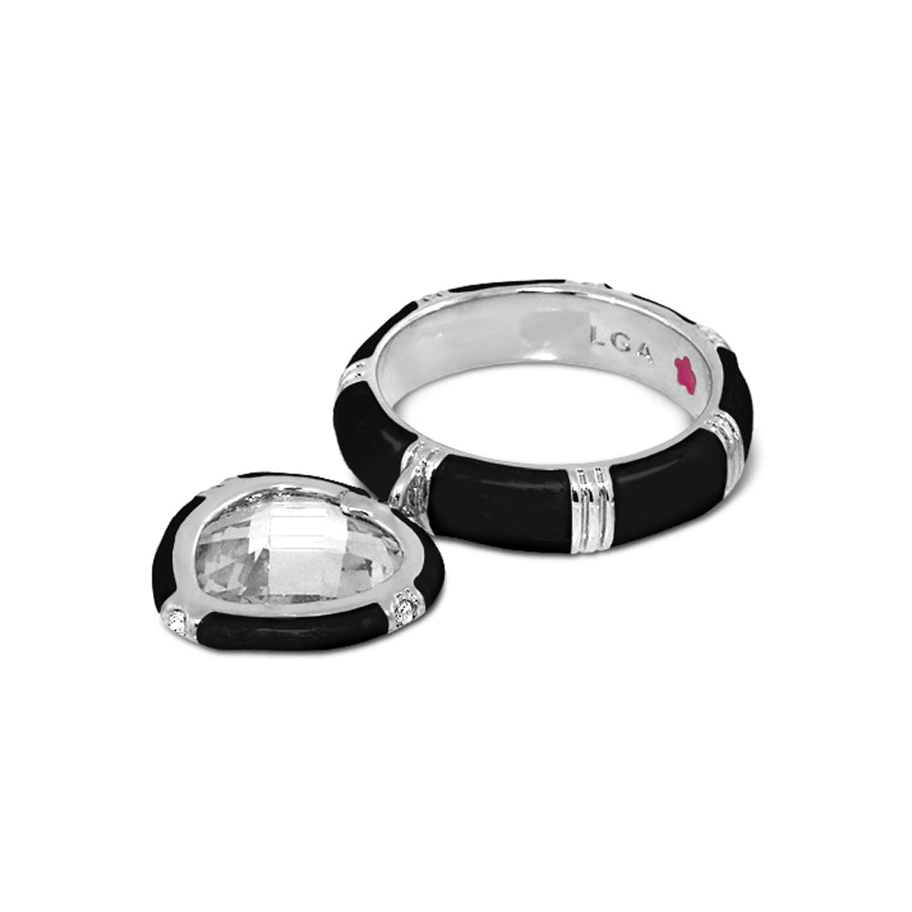 Prince Charming Ring crystal heart charm ridged band, black accents by Lauren G Adams on Tampa Home & Garden Store
