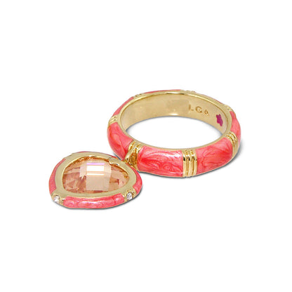 Prince Charming Ring and heart charm ridged pink enamel band by Lauren G Adams on Tampa Home & Garden Store