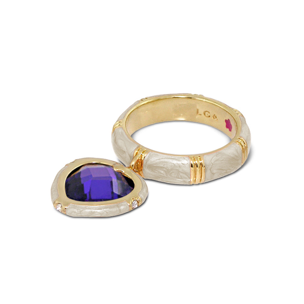 Prince Charming Ring and heart charm set with ridged white-gold band by Lauren G Adams on Tampa Home & Garden Store