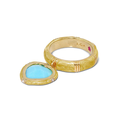 Prince Charming Ring by Lauren G Adams - Ridged gold-tone band with turquoise heart charm on Tampa Home & Garden Store