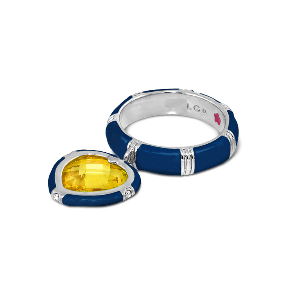 Prince Charming Ring & Heart Charm set with blue enamel ridged band and yellow gemstone by Lauren G Adams on Tampa Home & Garden Store
