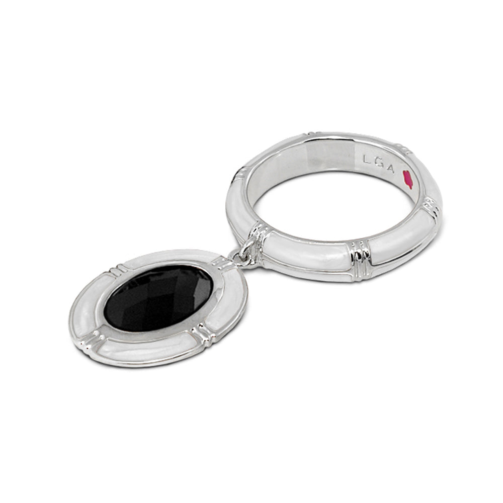 Prince Charming Ring Oval Charm with black onyx stone, ridged silver band by Lauren G Adams on Tampa Home & Garden Store