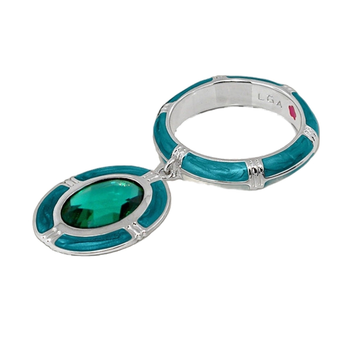 Prince Charming Ring oval charm with teal enamel and ridged silver band Lauren G Adams on Tampa Home & Garden Store