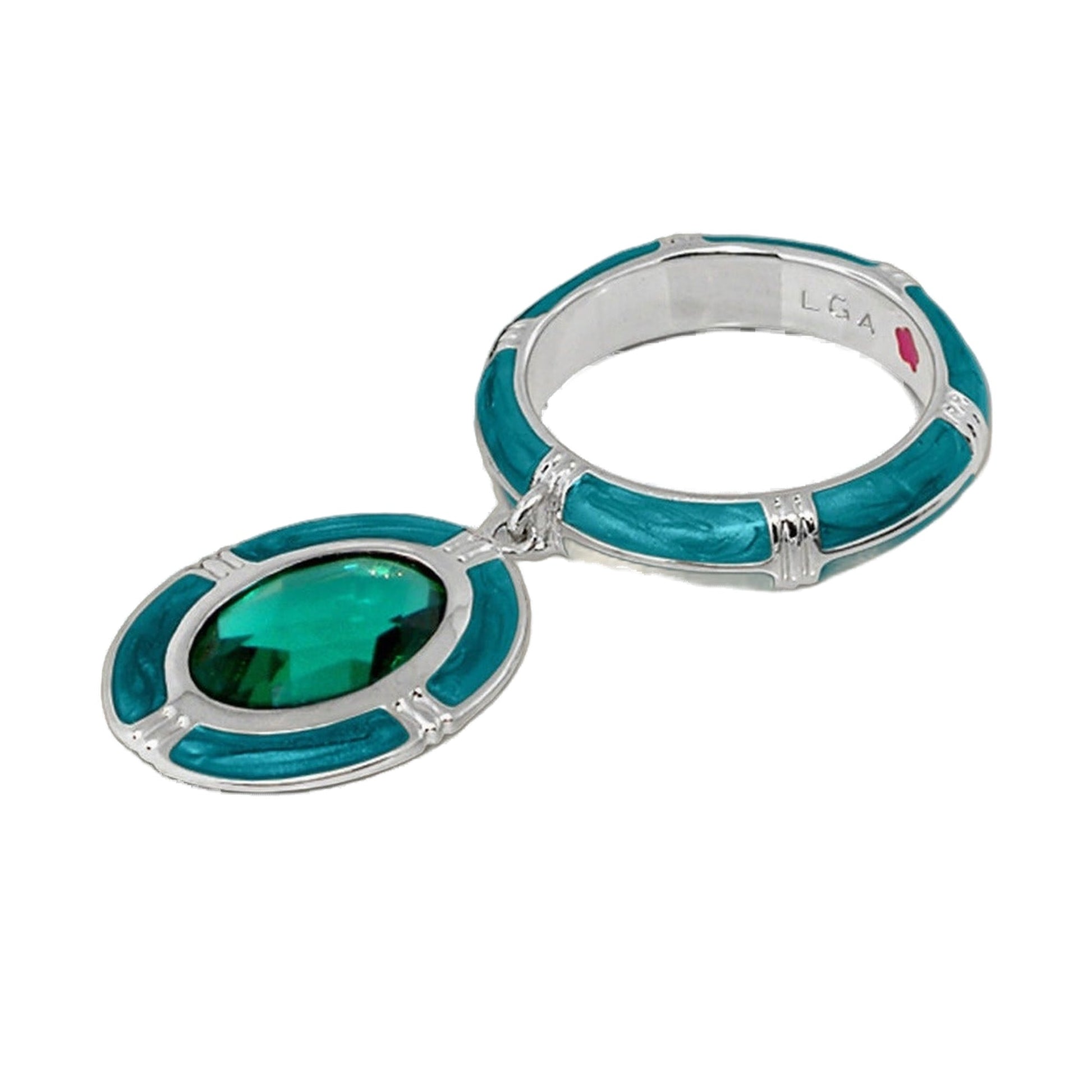 Prince Charming Ring oval charm with teal enamel and emerald-green gemstone by Lauren G Adams on Tampa Home & Garden Store