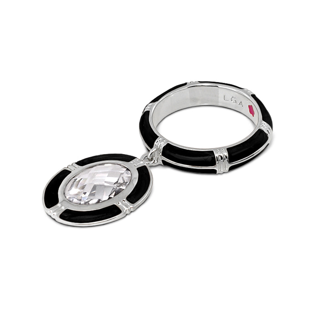 Prince Charming Ring Oval Charm with black enamel band and clear crystal by Lauren G Adams on Tampa Home & Garden Store