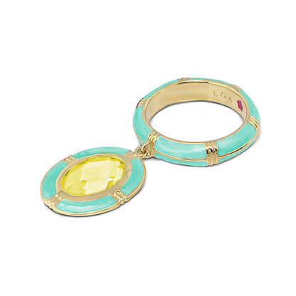 Prince Charming Ring charm with an oval yellow faceted gem on turquoise ridged band by Lauren G Adams on Tampa Home & Garden Store